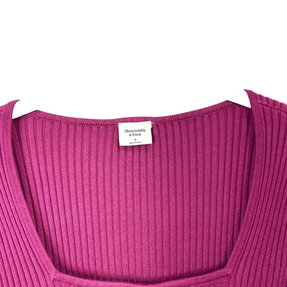 Abercrombie & Fitch‎ ribbed Long-Sleeve Square neck Bodysuit Size S fuchsia pink - Picture 4 of 7